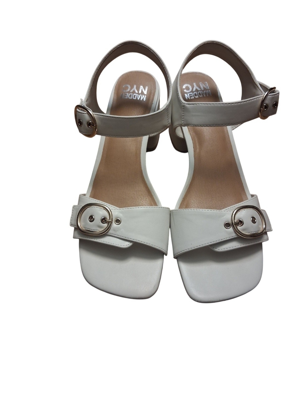 Madden NYC White Buckle Ankle-Strap Heels Size 10